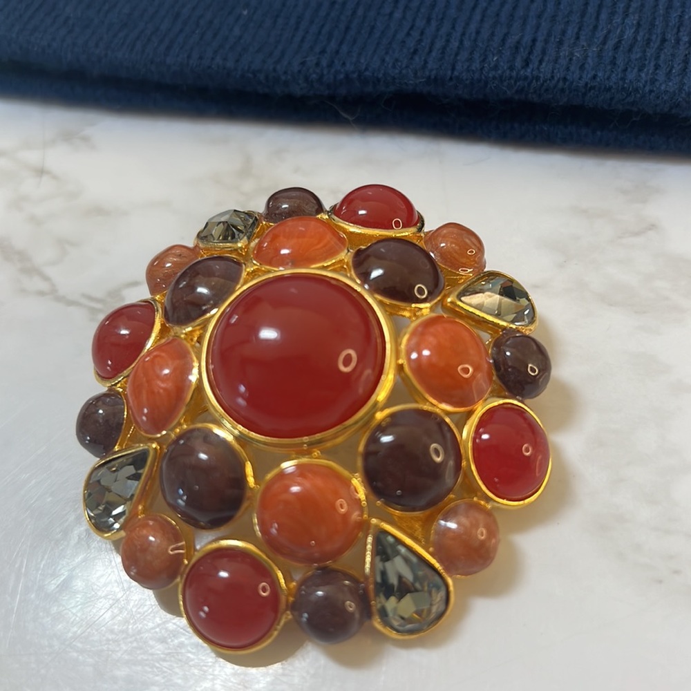 OMGosh! Vintage Joan Rivers Gripoix Jelly Jewel and Crystals Large Domed Brooch